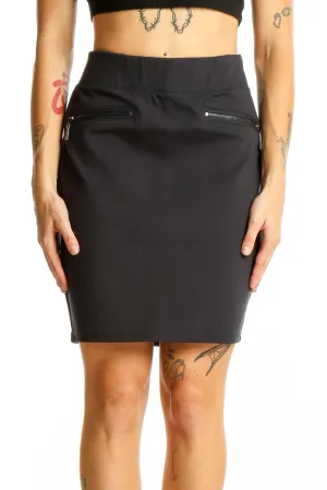 Black Fitted Pencil Skirt with Zipper Details