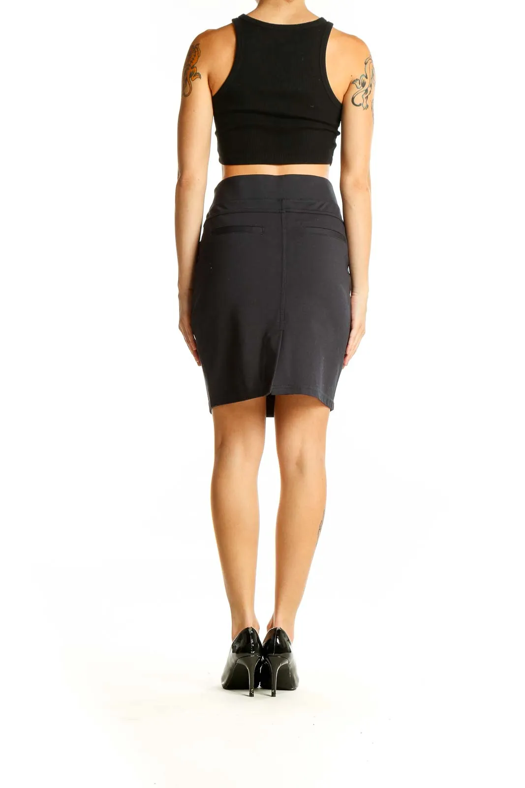 Black Fitted Pencil Skirt with Zipper Details