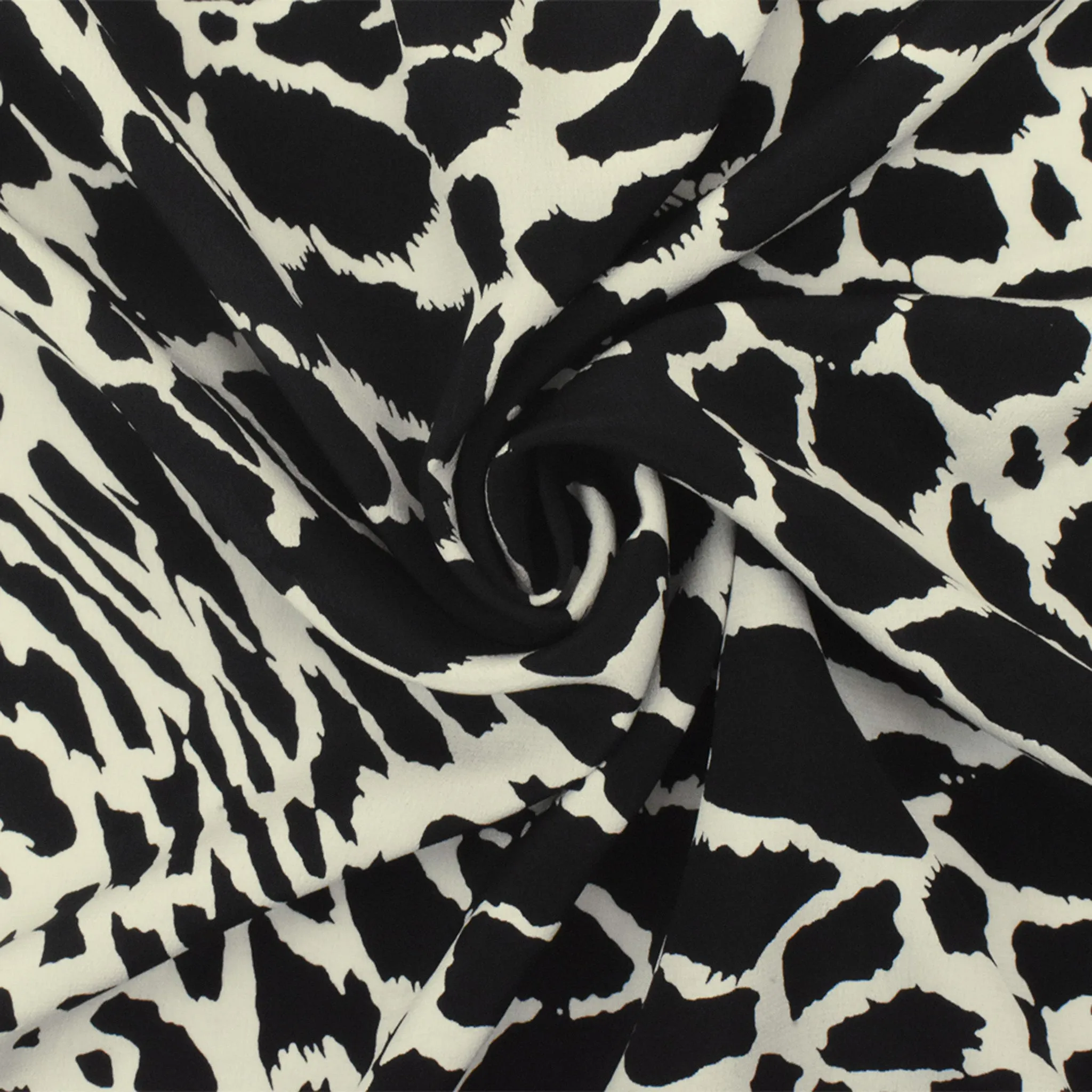 Black-Ivory Famous Designer Silk Animal Printed Crepe De Chine Fabric