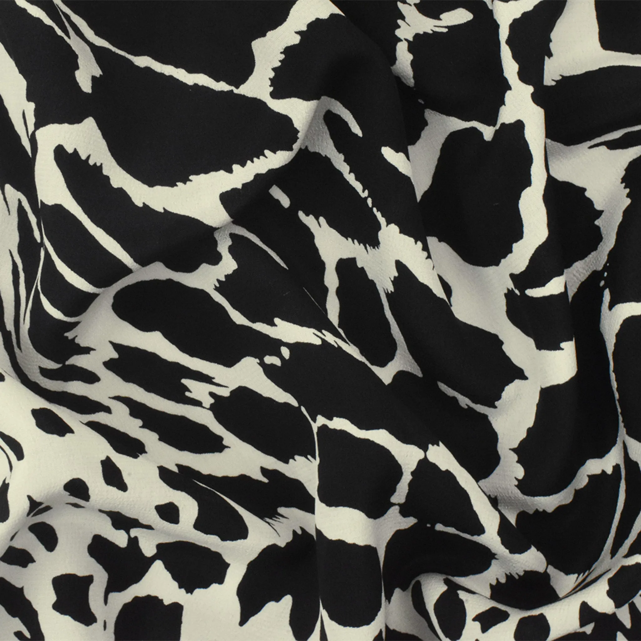 Black-Ivory Famous Designer Silk Animal Printed Crepe De Chine Fabric