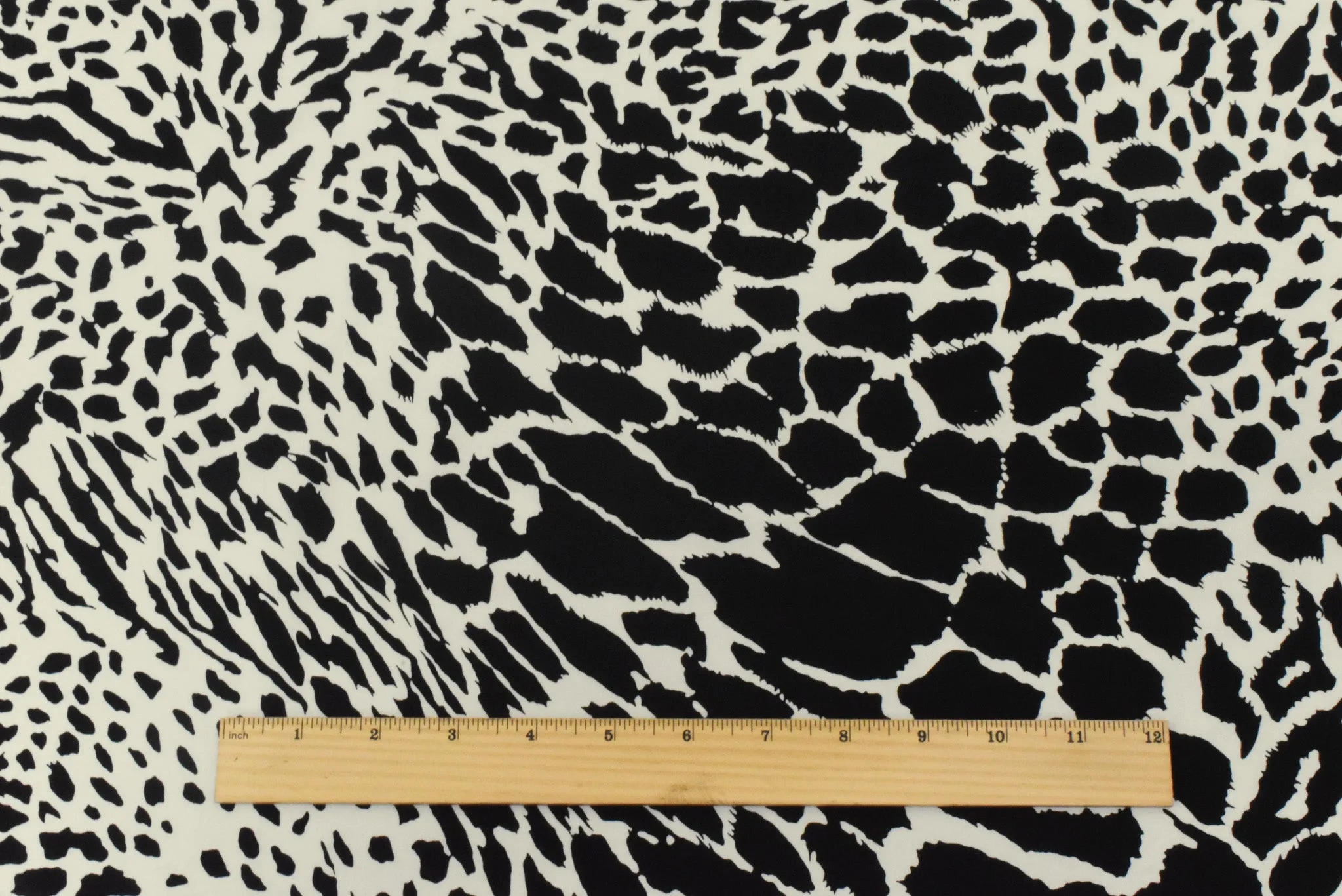 Black-Ivory Famous Designer Silk Animal Printed Crepe De Chine Fabric