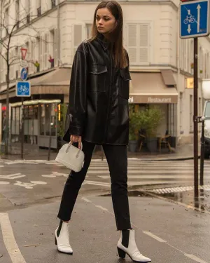 BLACK VEGAN LEATHER SHIRT