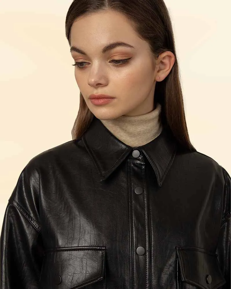 BLACK VEGAN LEATHER SHIRT