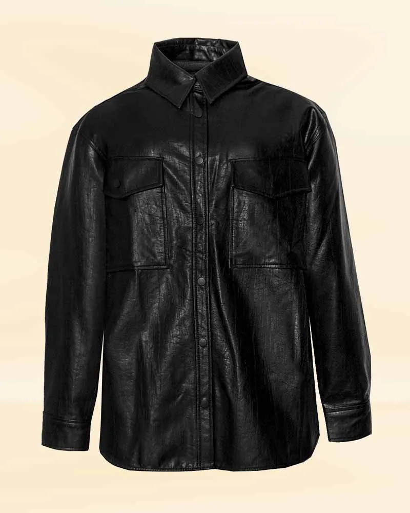BLACK VEGAN LEATHER SHIRT