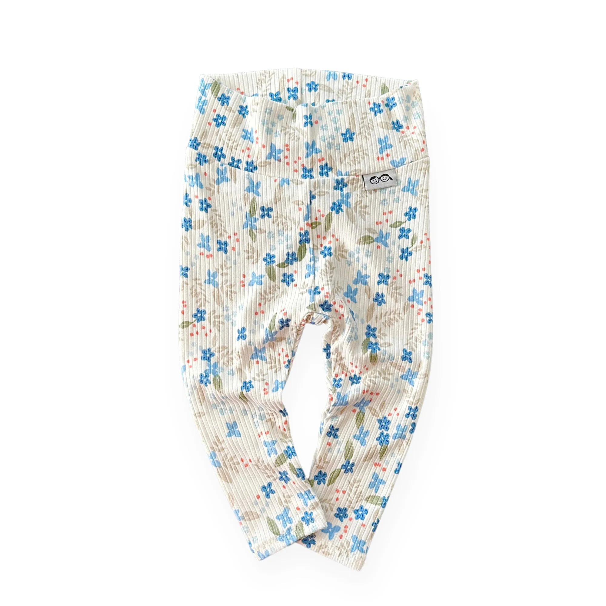 Blue Tone Dainty Flowers on White Ribbed Lounge Set