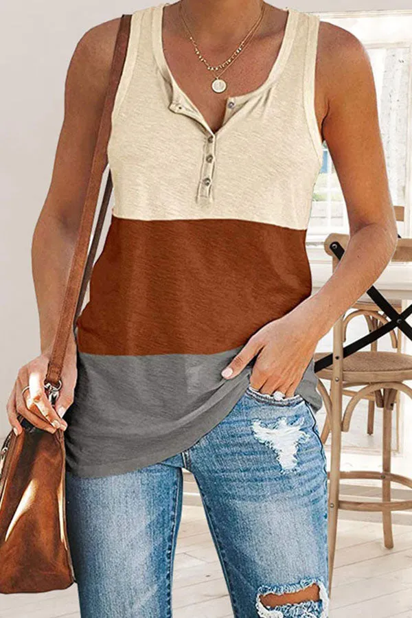 Color Block Casual Button Down Vest