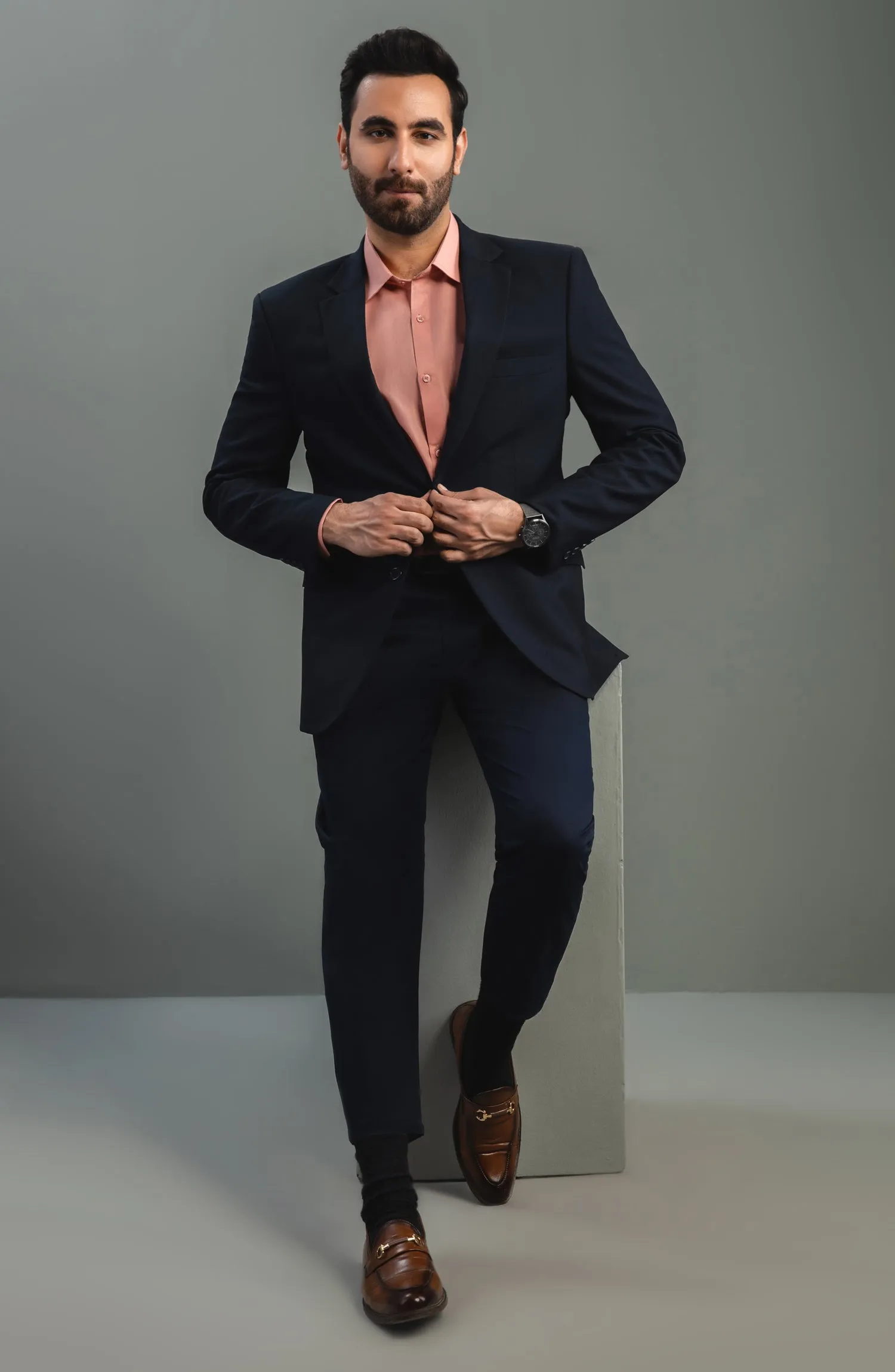 Contrast Textured Navy
