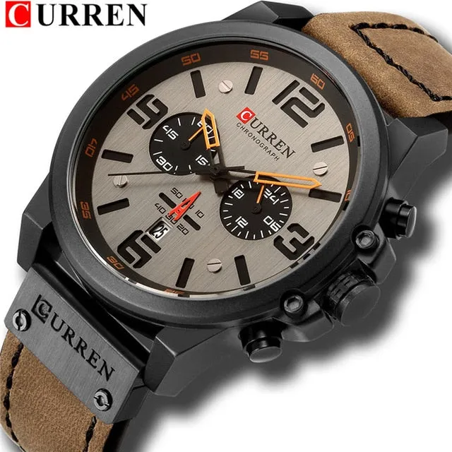 CURREN Mens Watches Top Luxury Brand Waterproof Sport Wrist Watch Chronograph Quartz Military Leather Relogio Masculino