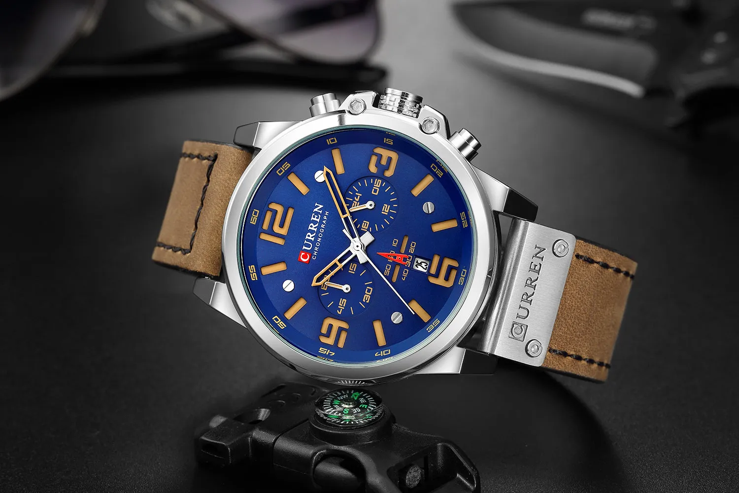 CURREN Mens Watches Top Luxury Brand Waterproof Sport Wrist Watch Chronograph Quartz Military Leather Relogio Masculino