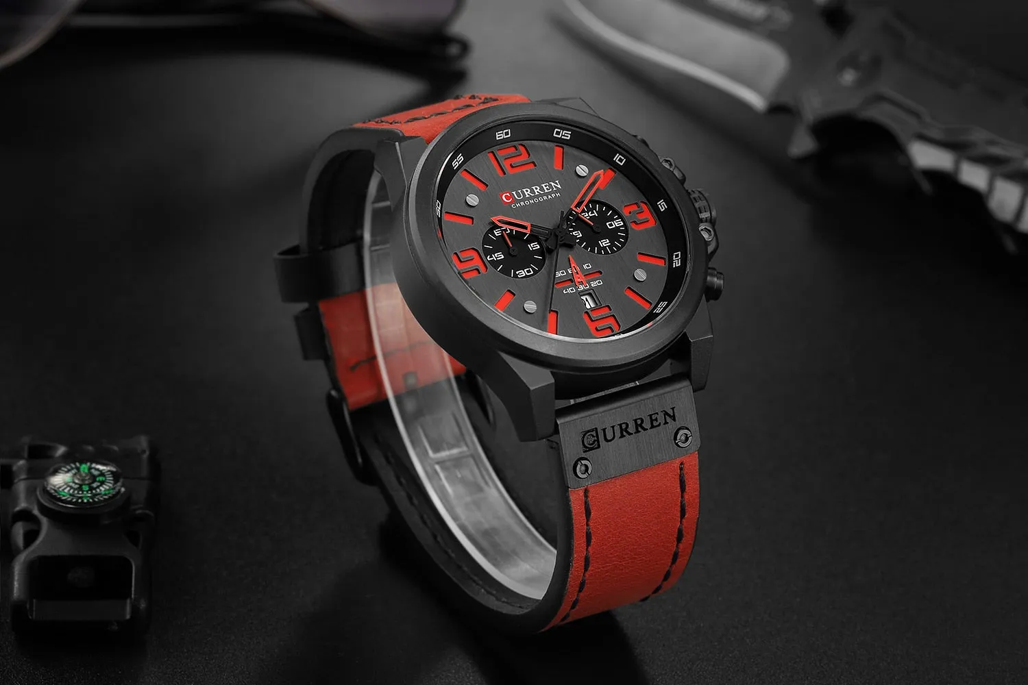CURREN Mens Watches Top Luxury Brand Waterproof Sport Wrist Watch Chronograph Quartz Military Leather Relogio Masculino