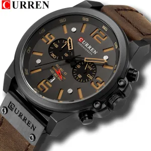 CURREN Mens Watches Top Luxury Brand Waterproof Sport Wrist Watch Chronograph Quartz Military Leather Relogio Masculino