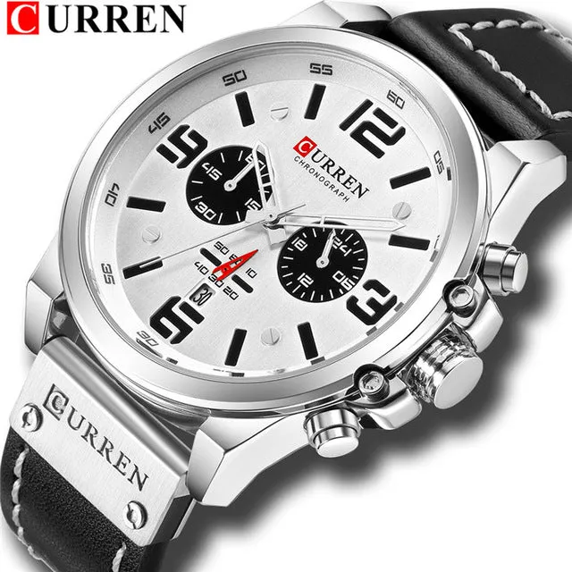 CURREN Mens Watches Top Luxury Brand Waterproof Sport Wrist Watch Chronograph Quartz Military Leather Relogio Masculino