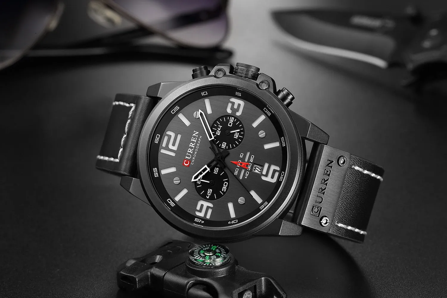 CURREN Mens Watches Top Luxury Brand Waterproof Sport Wrist Watch Chronograph Quartz Military Leather Relogio Masculino