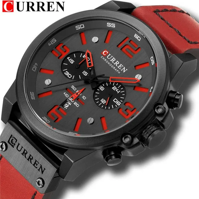 CURREN Mens Watches Top Luxury Brand Waterproof Sport Wrist Watch Chronograph Quartz Military Leather Relogio Masculino