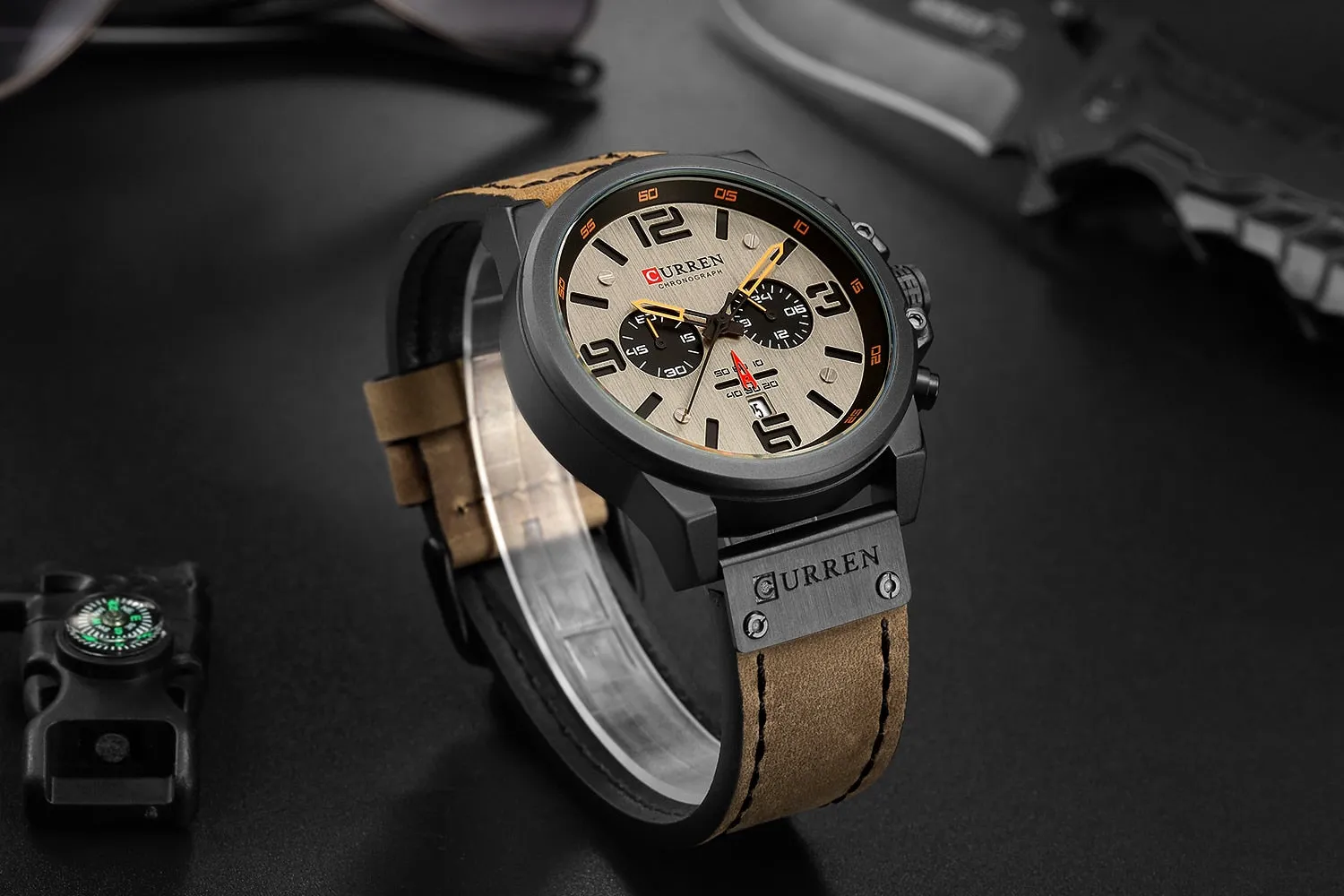 CURREN Mens Watches Top Luxury Brand Waterproof Sport Wrist Watch Chronograph Quartz Military Leather Relogio Masculino