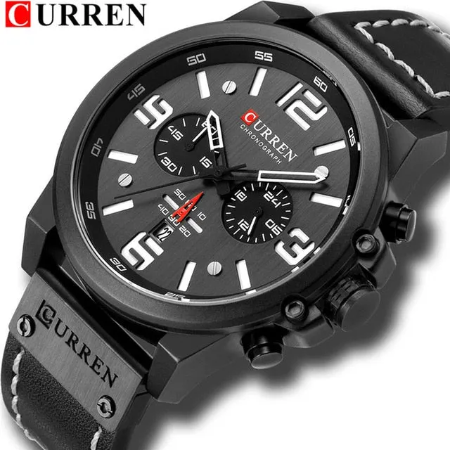 CURREN Mens Watches Top Luxury Brand Waterproof Sport Wrist Watch Chronograph Quartz Military Leather Relogio Masculino