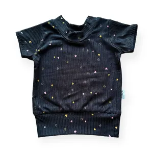 Dainty Hearts on Black Ribbed Summer Lounge Top
