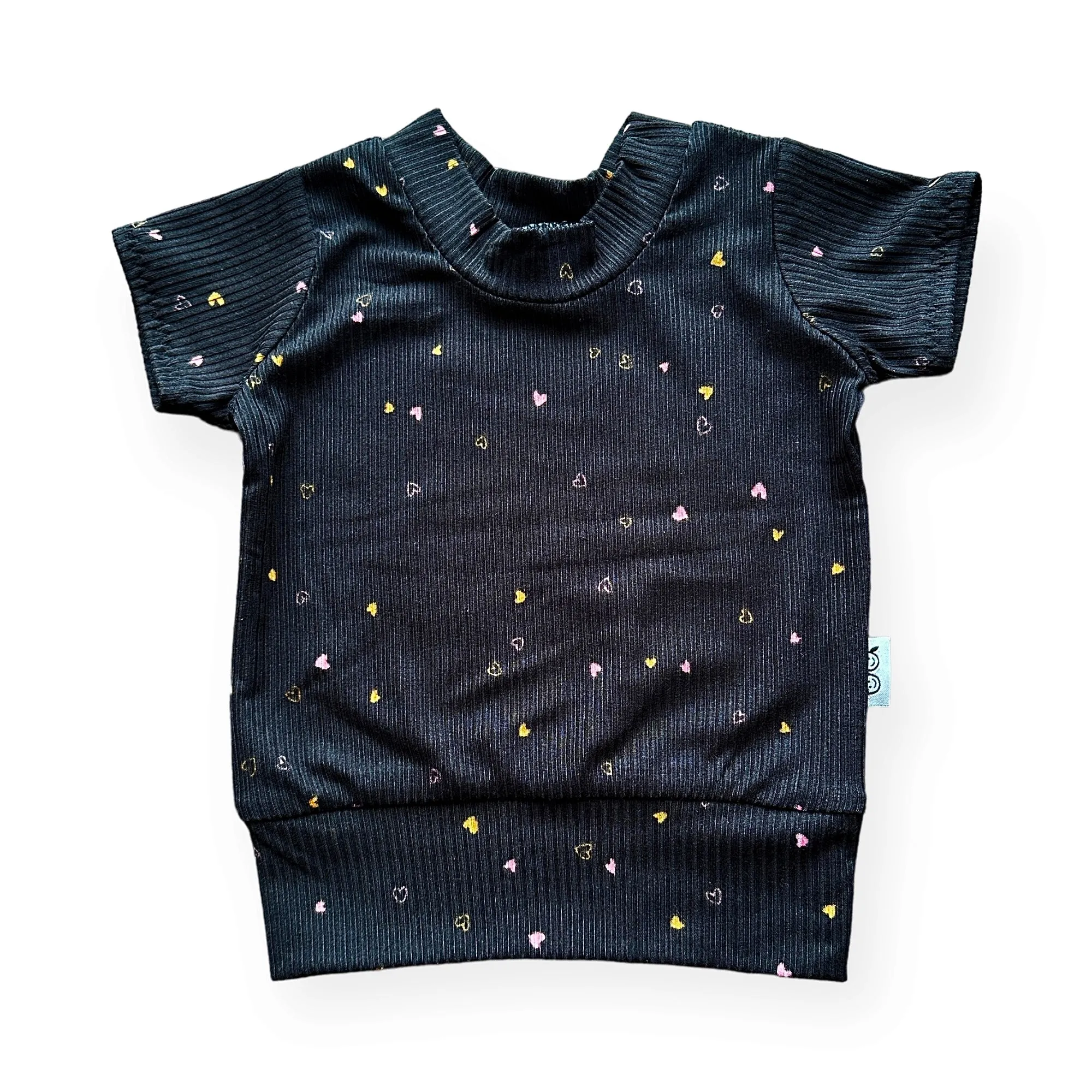 Dainty Hearts on Black Ribbed Summer Lounge Top