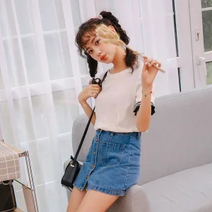 Denim Skirt - Japanese High Waist A-line Mini Skirts