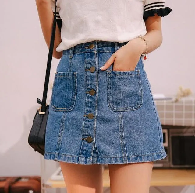 Denim Skirt - Japanese High Waist A-line Mini Skirts