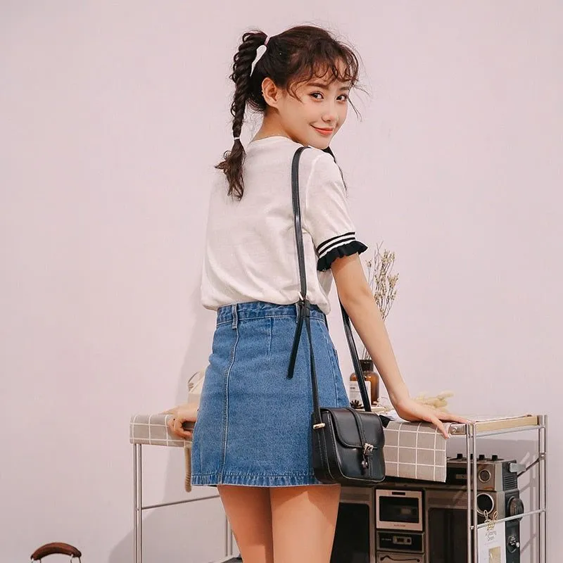 Denim Skirt - Japanese High Waist A-line Mini Skirts