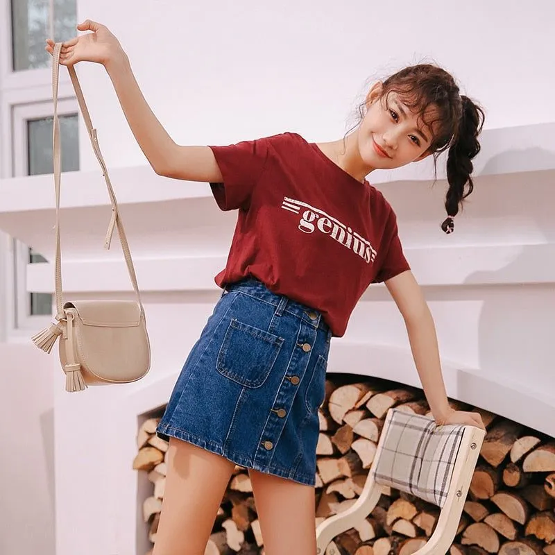 Denim Skirt - Japanese High Waist A-line Mini Skirts