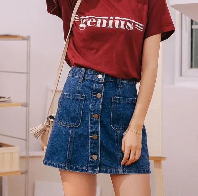 Denim Skirt - Japanese High Waist A-line Mini Skirts