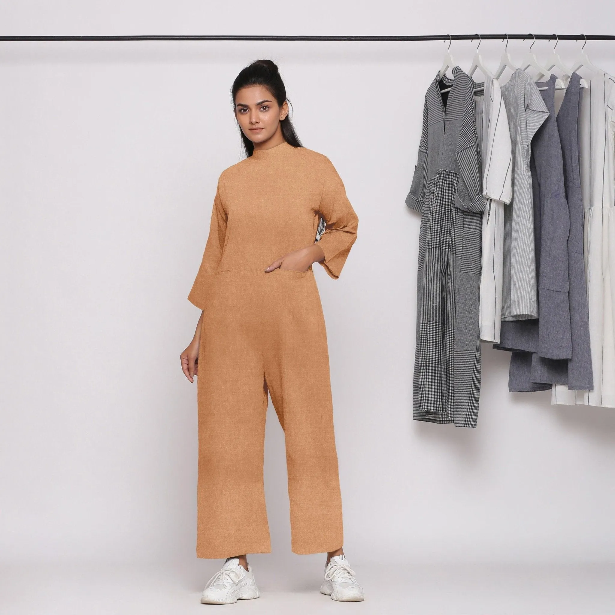 Desert Yellow 100% Linen High Neck Jumpsuit
