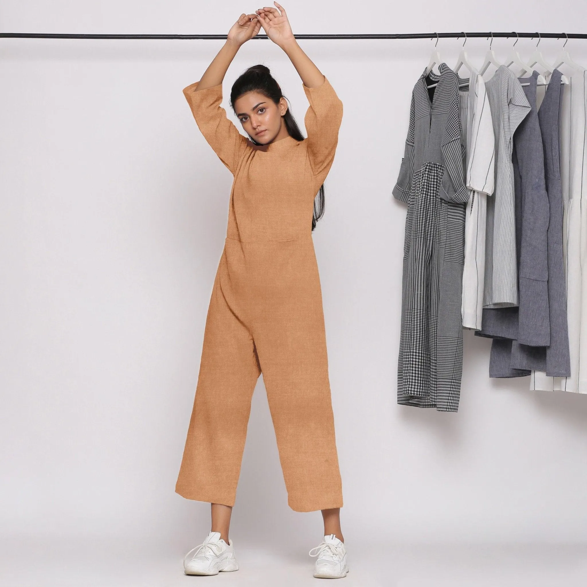 Desert Yellow 100% Linen High Neck Jumpsuit