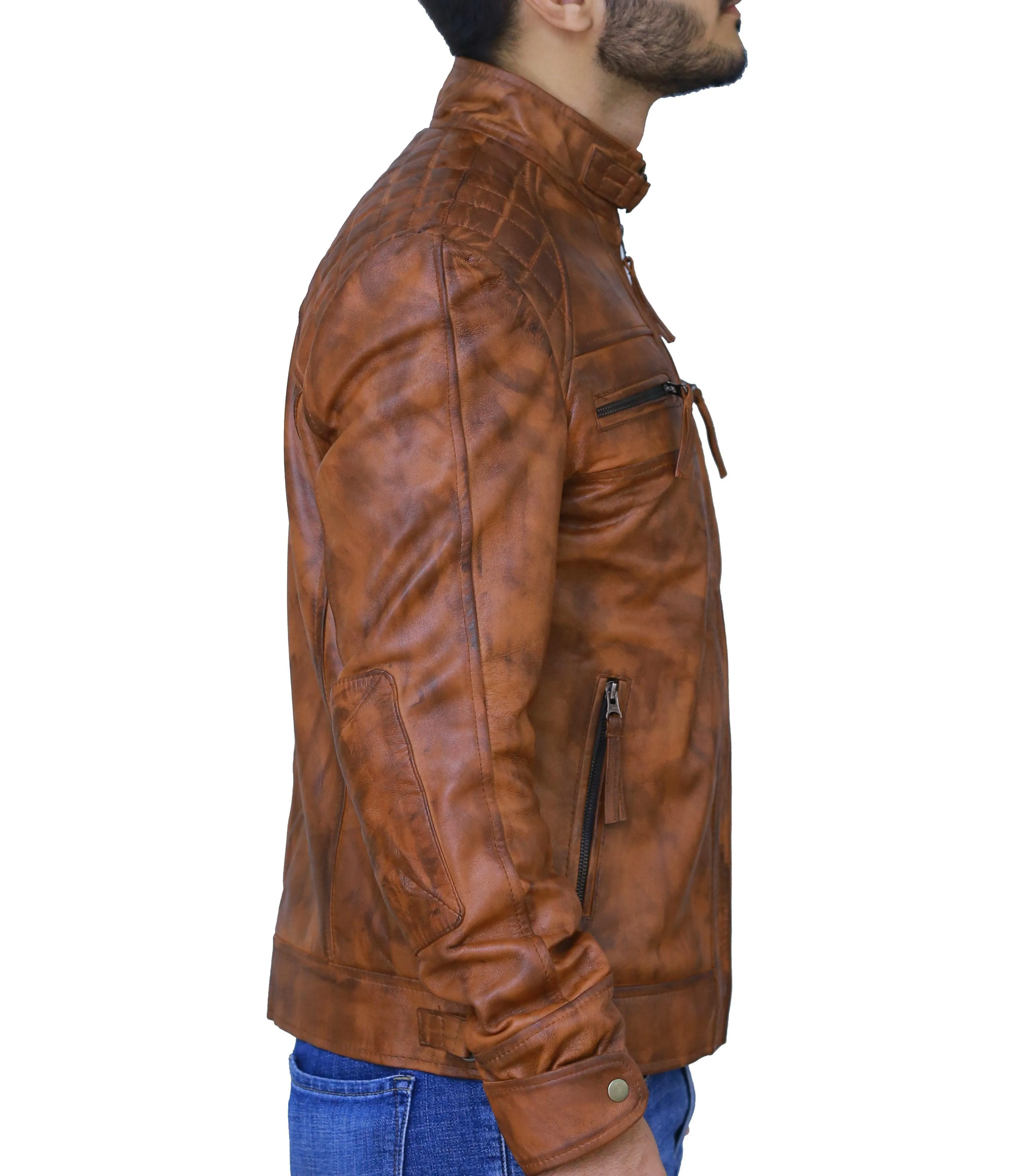 Diamond Classic Leather Jacket - Tan Brown