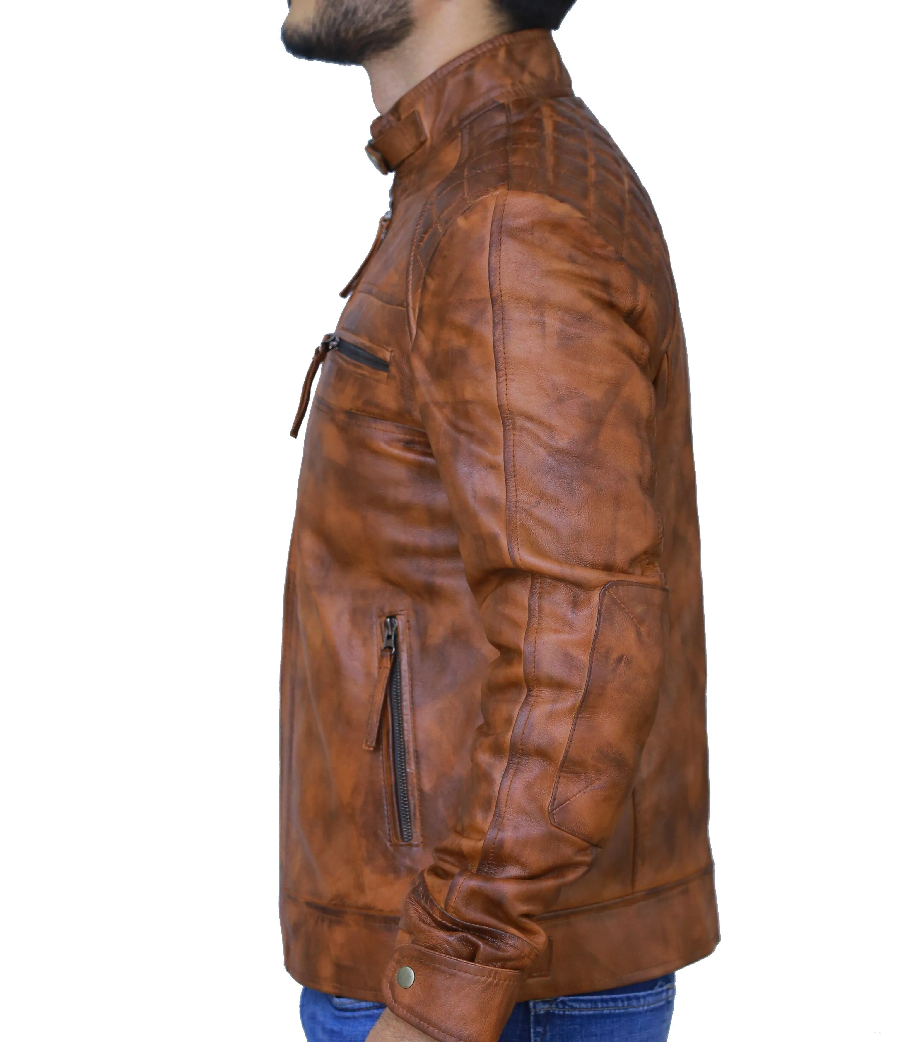 Diamond Classic Leather Jacket - Tan Brown