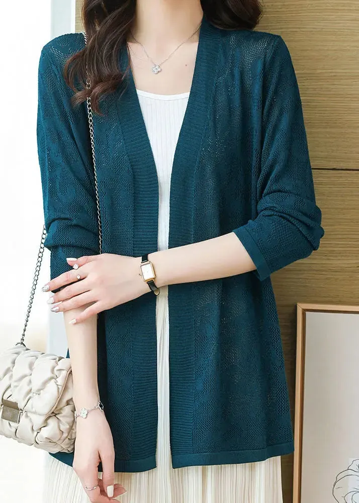 DIY Blackish Green V Neck Thin Knit Cardigans Long Sleeve LY8102