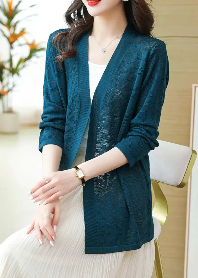 DIY Blackish Green V Neck Thin Knit Cardigans Long Sleeve LY8102