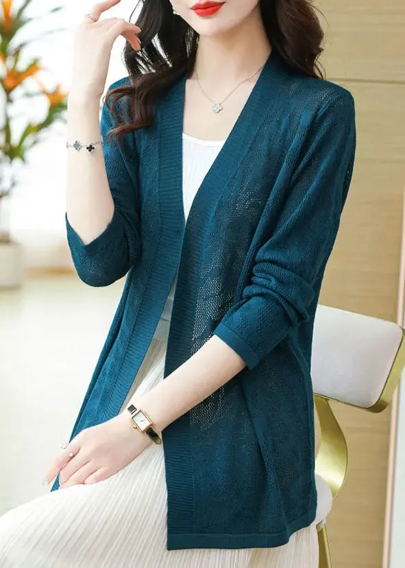 DIY Blackish Green V Neck Thin Knit Cardigans Long Sleeve LY8102