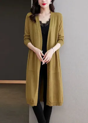 Elegant Matcha Colour V Neck Pockets Long Ice Size Knit Cardigans Long Sleeve LY8126