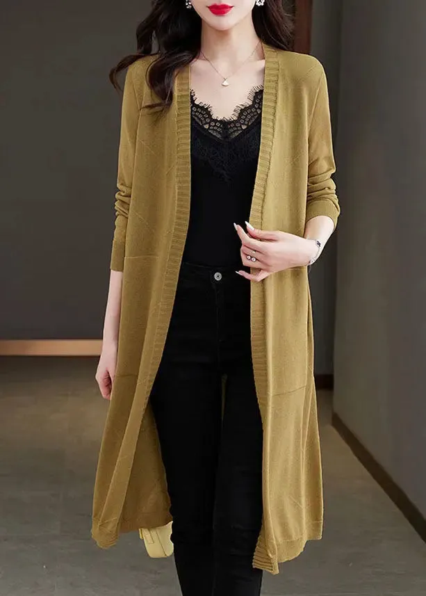 Elegant Matcha Colour V Neck Pockets Long Ice Size Knit Cardigans Long Sleeve LY8126