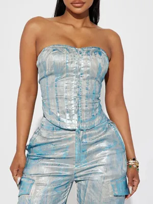 Elegant Strapless Corset Denim Backless Top