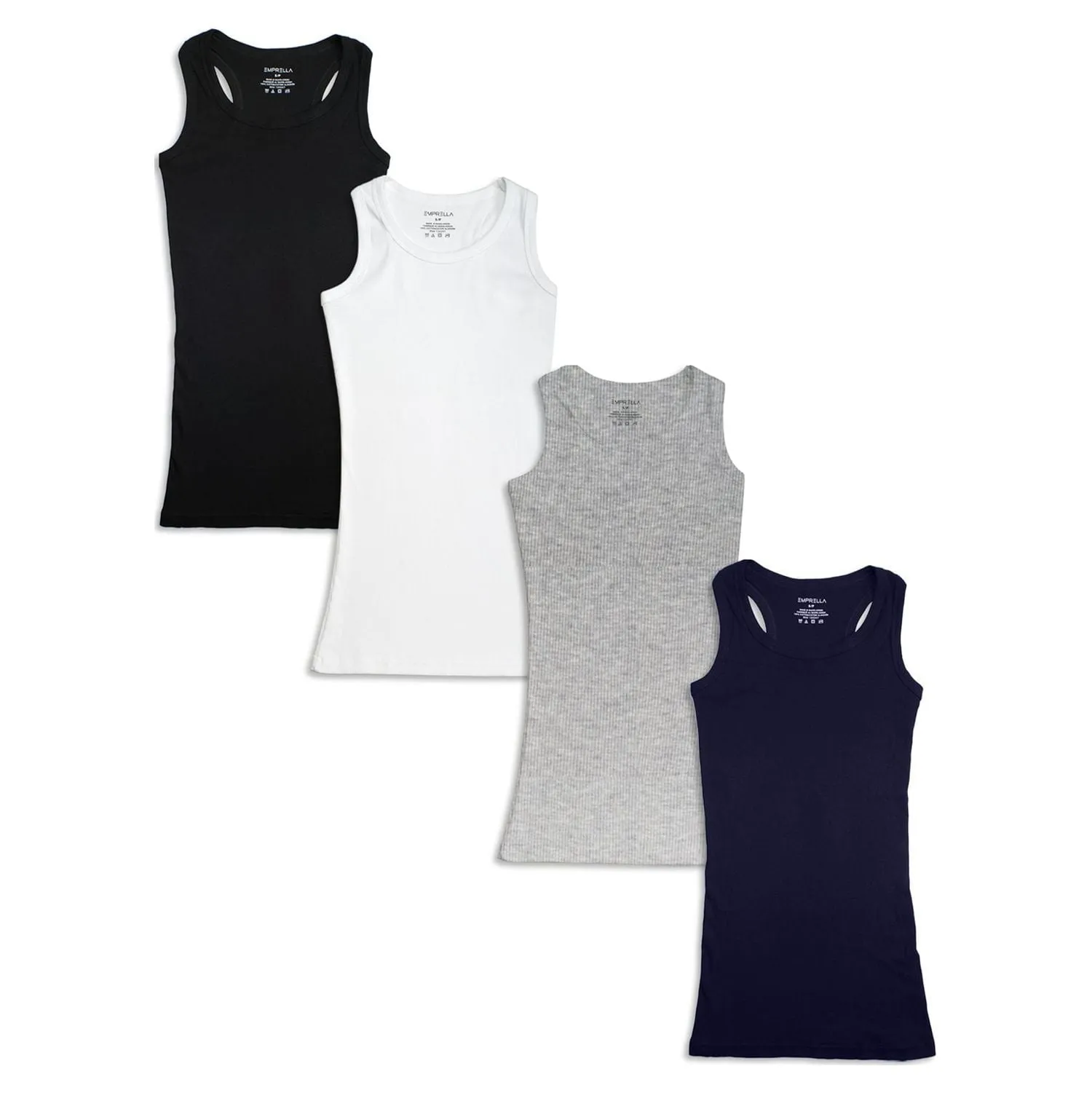 Emprella Tank Tops for Women, 4 Pack Ribbed Racerback Tanks (Medium)