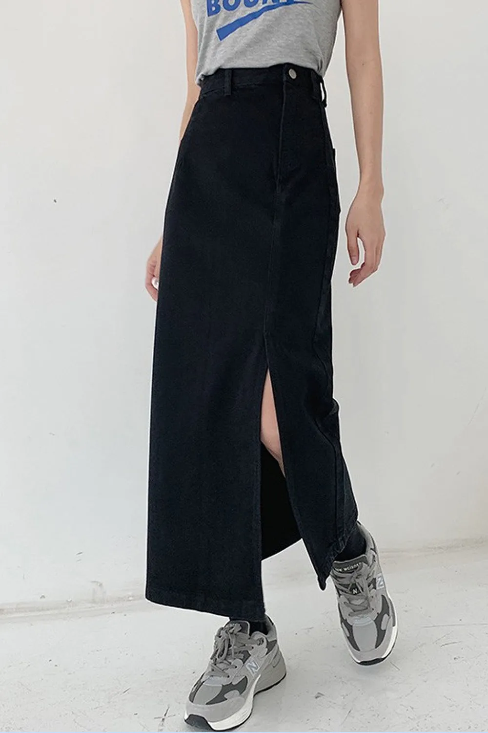 High Waist Long Split Denim Skirts