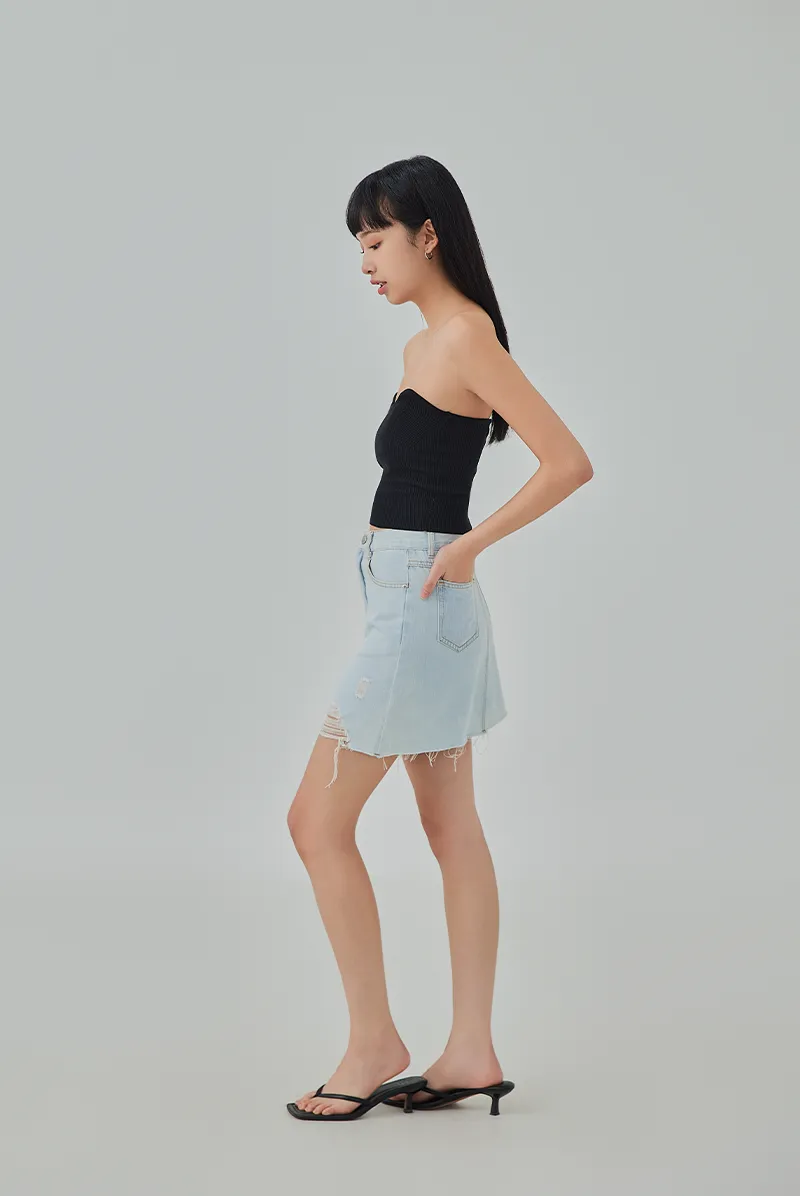 Kristan Distressed Mini Denim Skirt