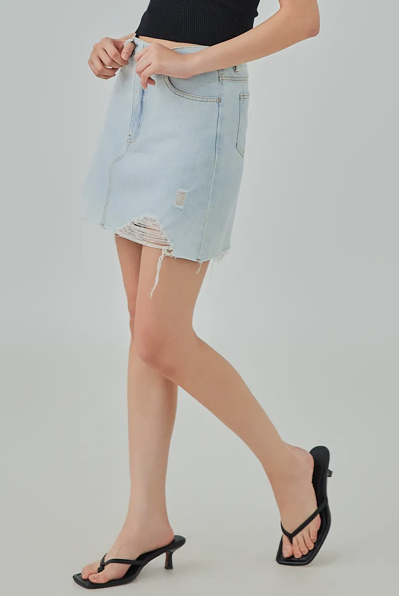 Kristan Distressed Mini Denim Skirt