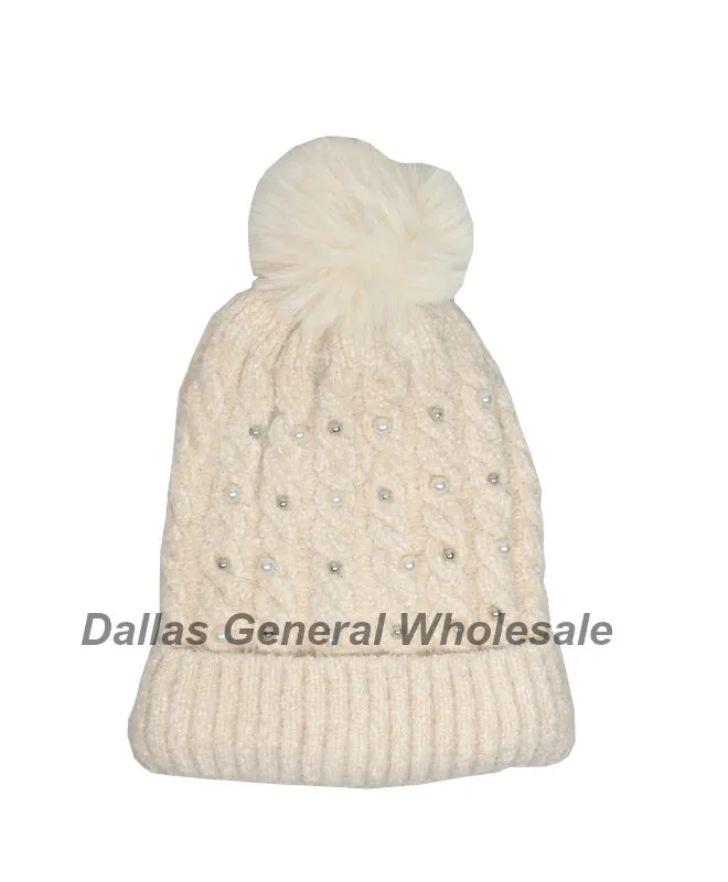 Ladies Fashion Thermal Pearl Beanie Hats Wholesale