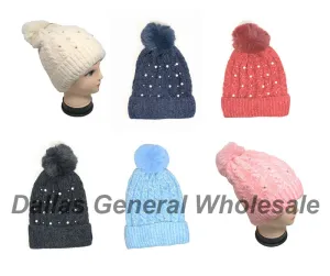 Ladies Fashion Thermal Pearl Beanie Hats Wholesale