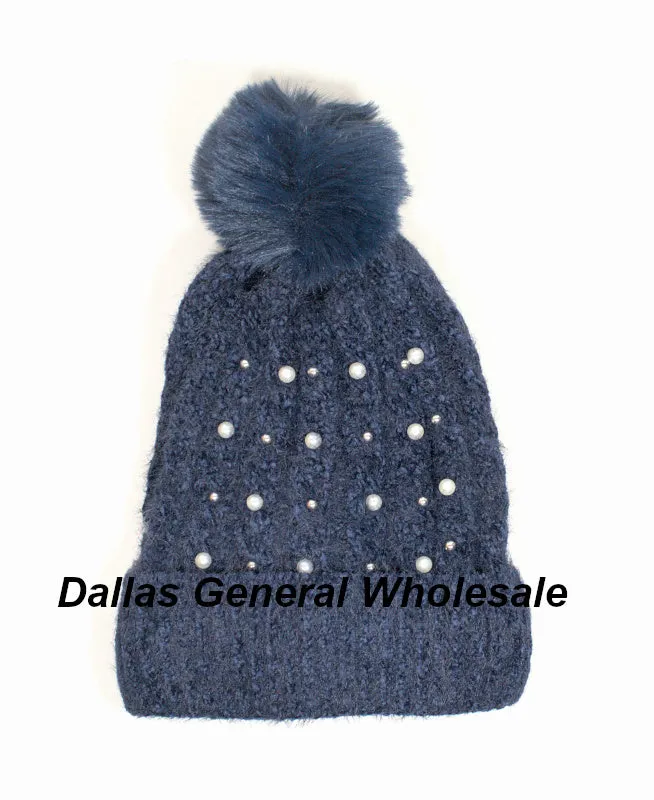 Ladies Fashion Thermal Pearl Beanie Hats Wholesale