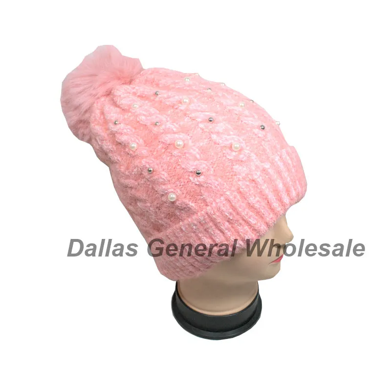 Ladies Fashion Thermal Pearl Beanie Hats Wholesale