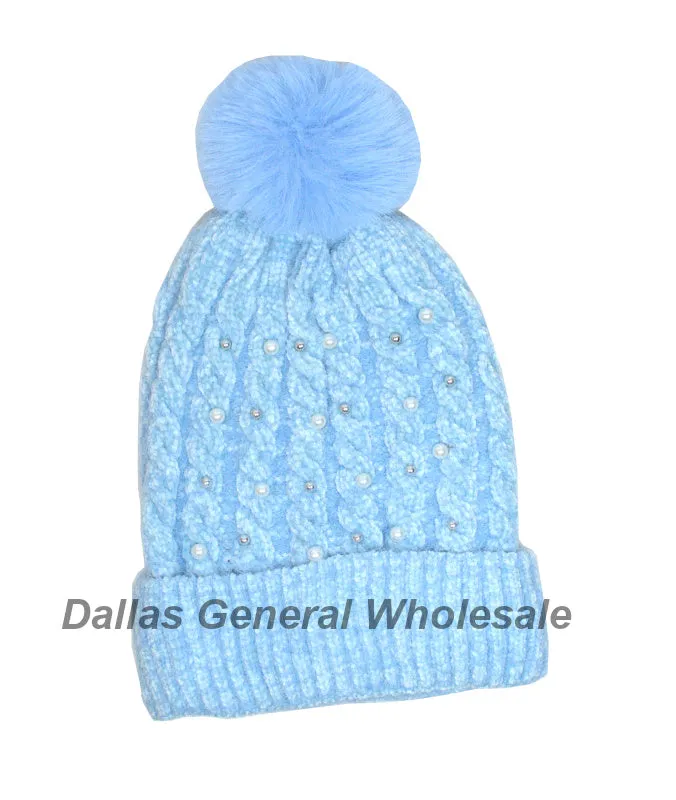 Ladies Fashion Thermal Pearl Beanie Hats Wholesale