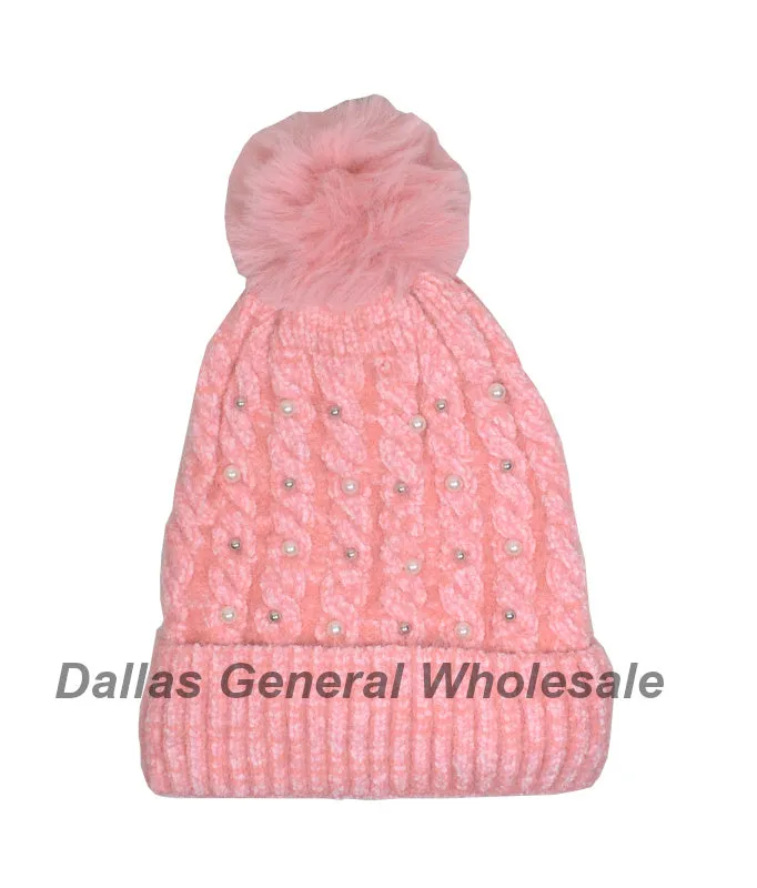 Ladies Fashion Thermal Pearl Beanie Hats Wholesale