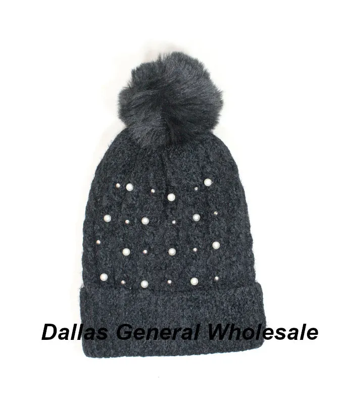 Ladies Fashion Thermal Pearl Beanie Hats Wholesale