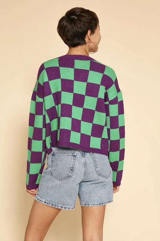 Mardi gras checkered tie front cardigans