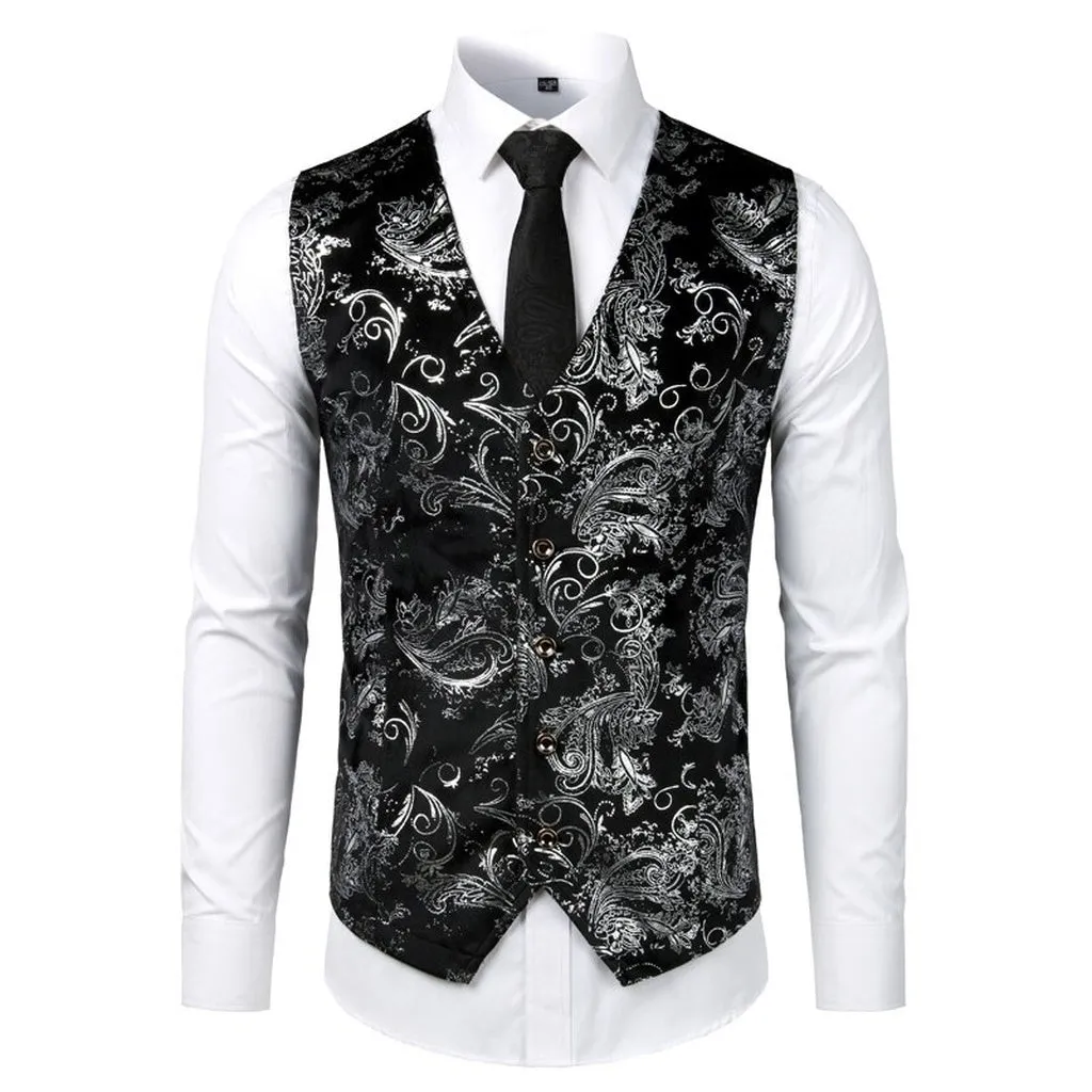 Men Jacquard Floral Vest Luxury Shiny Bronzing Men Suit Vests Nightclub Party Men Dress Vest Casual Mens Wedding Waistcoat Gilet